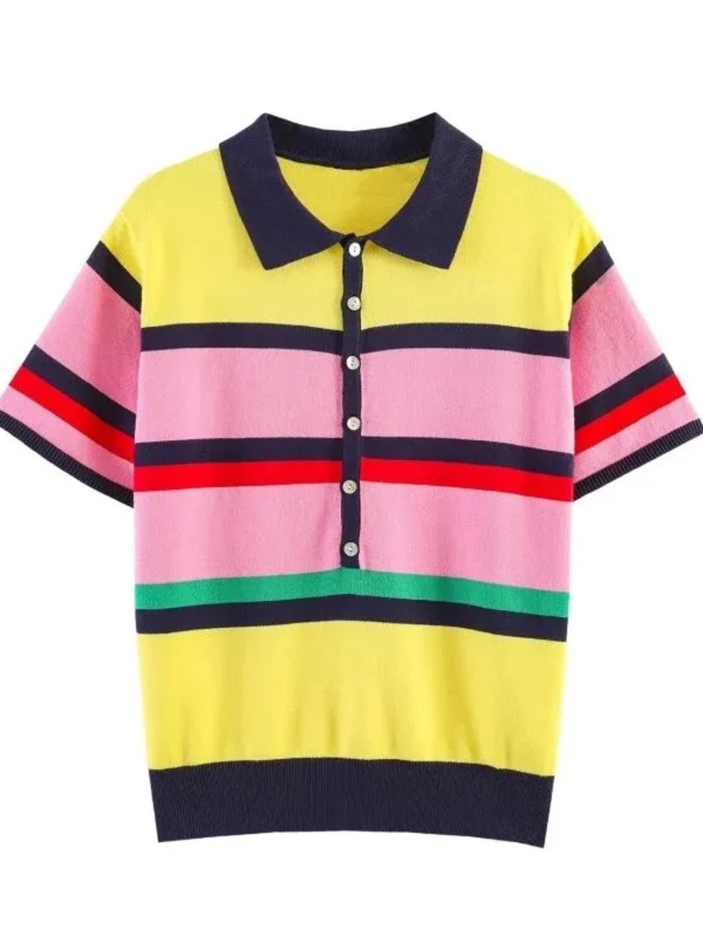 Zara Multicolor Striped Polo Shirt - Yellow/Pink/Green/Navy/Red
